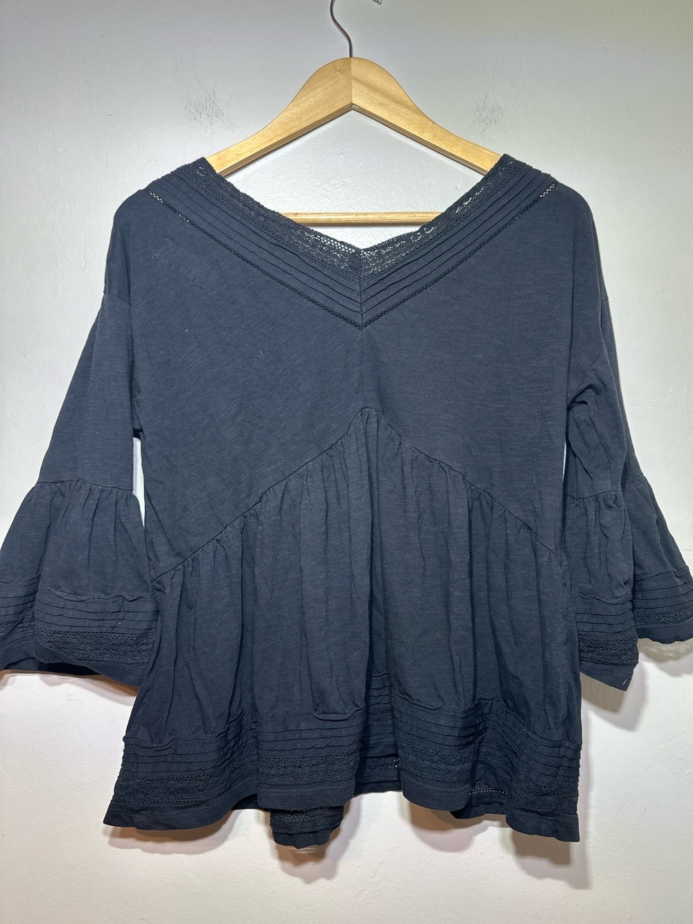 Anthropologie Boho Black V-Neck Babydoll Peasant Tunic women’s size M - Picture 4 of 8